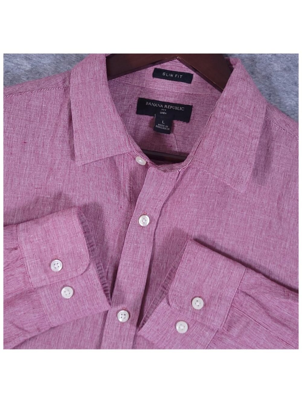 Banana Republic NEW Slim Fit Linen Blend Shirt Mens Large Mauve Pink Long Sleeve